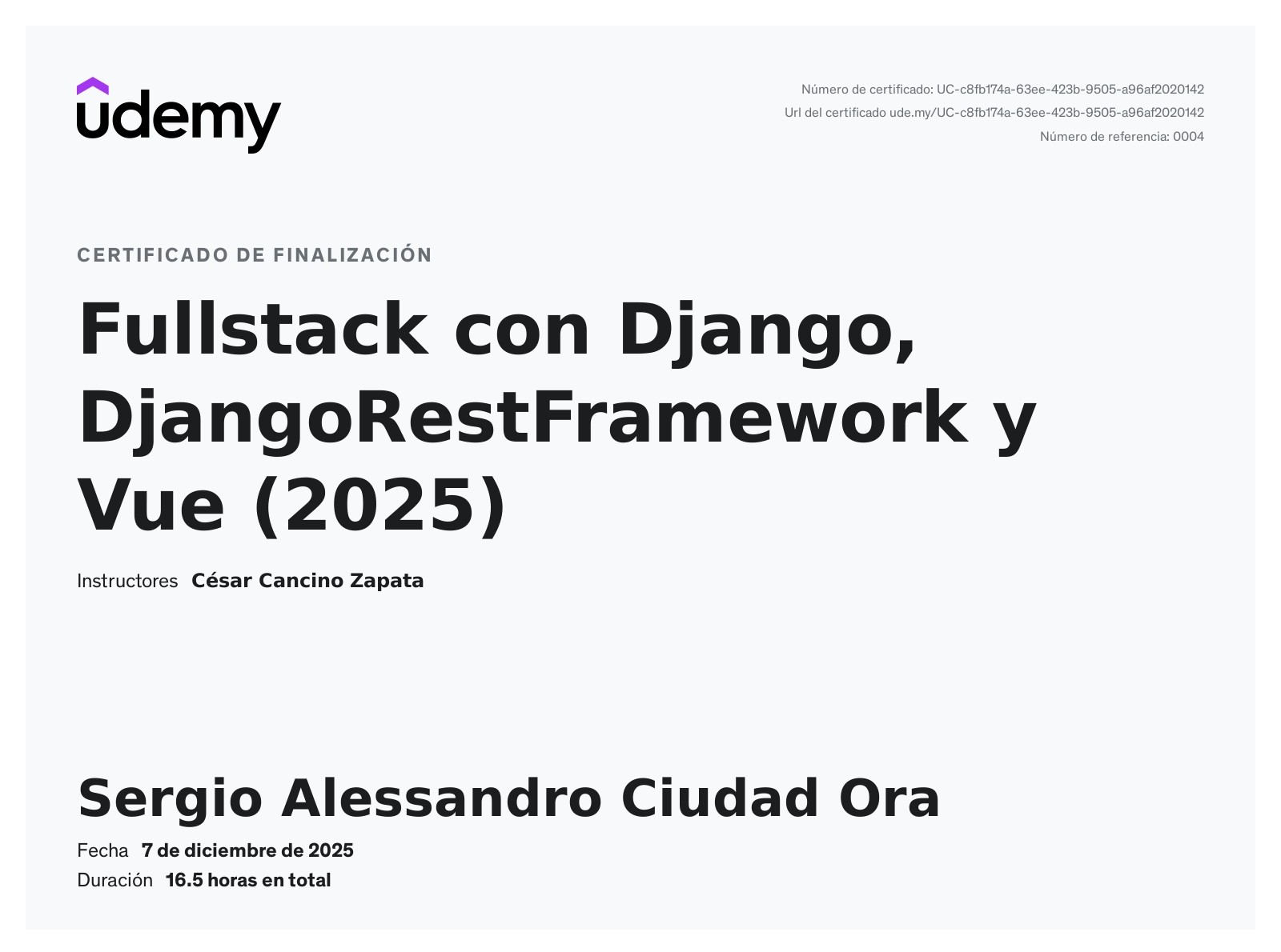 Certificado Fullstack con Django REST Framework y Vue