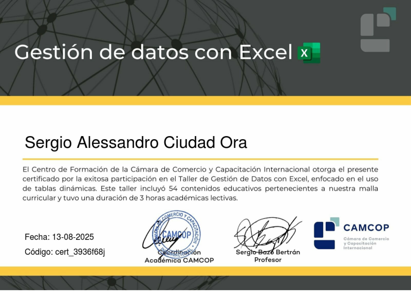 Certificado Gestión de Datos con Excel