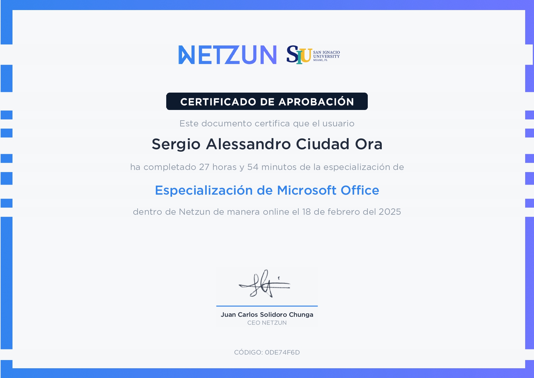 Certificado Especialización de Microsoft