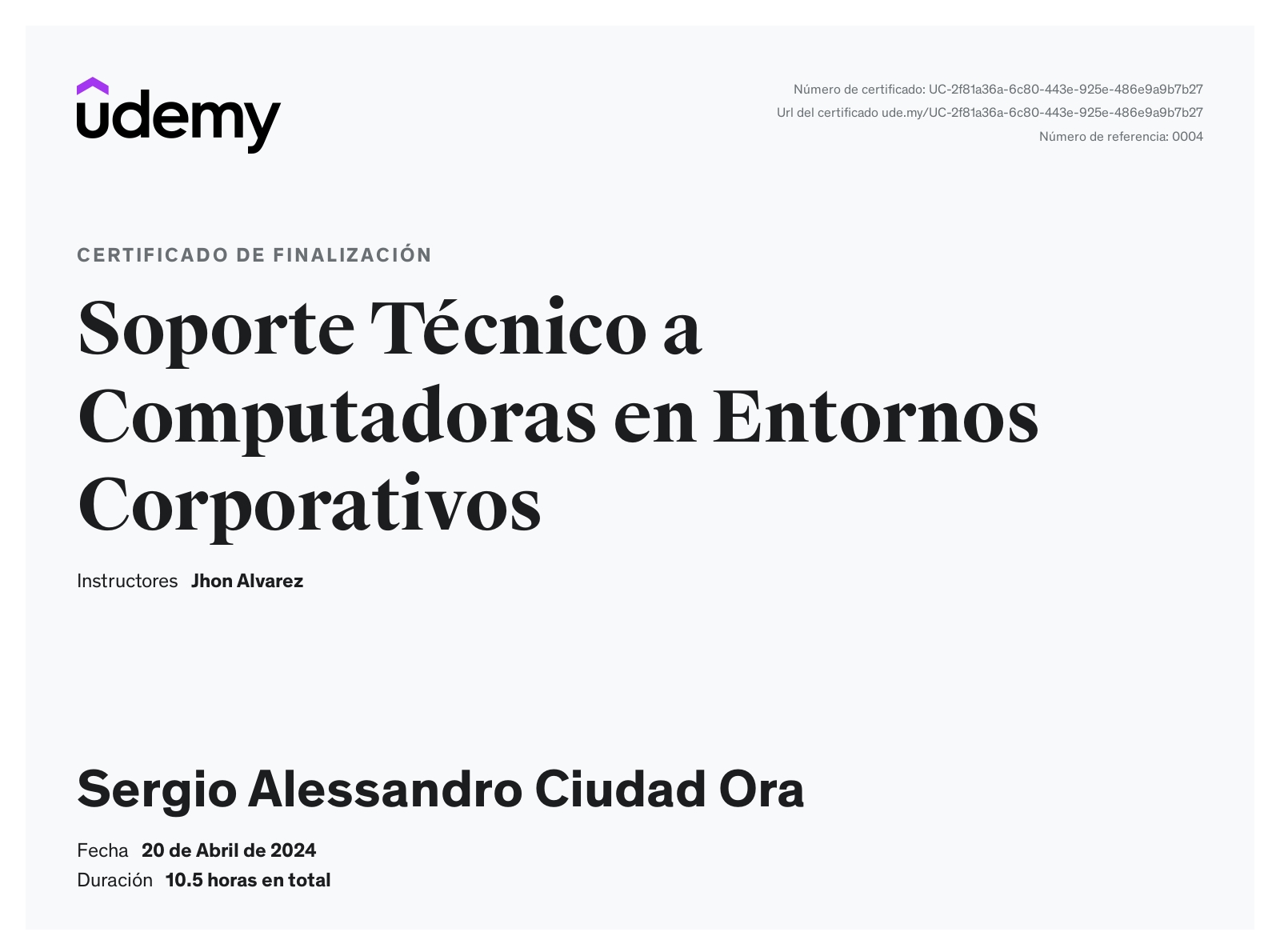 Certificado Soporte Técnico a Computadoras en Entornos Corporativos